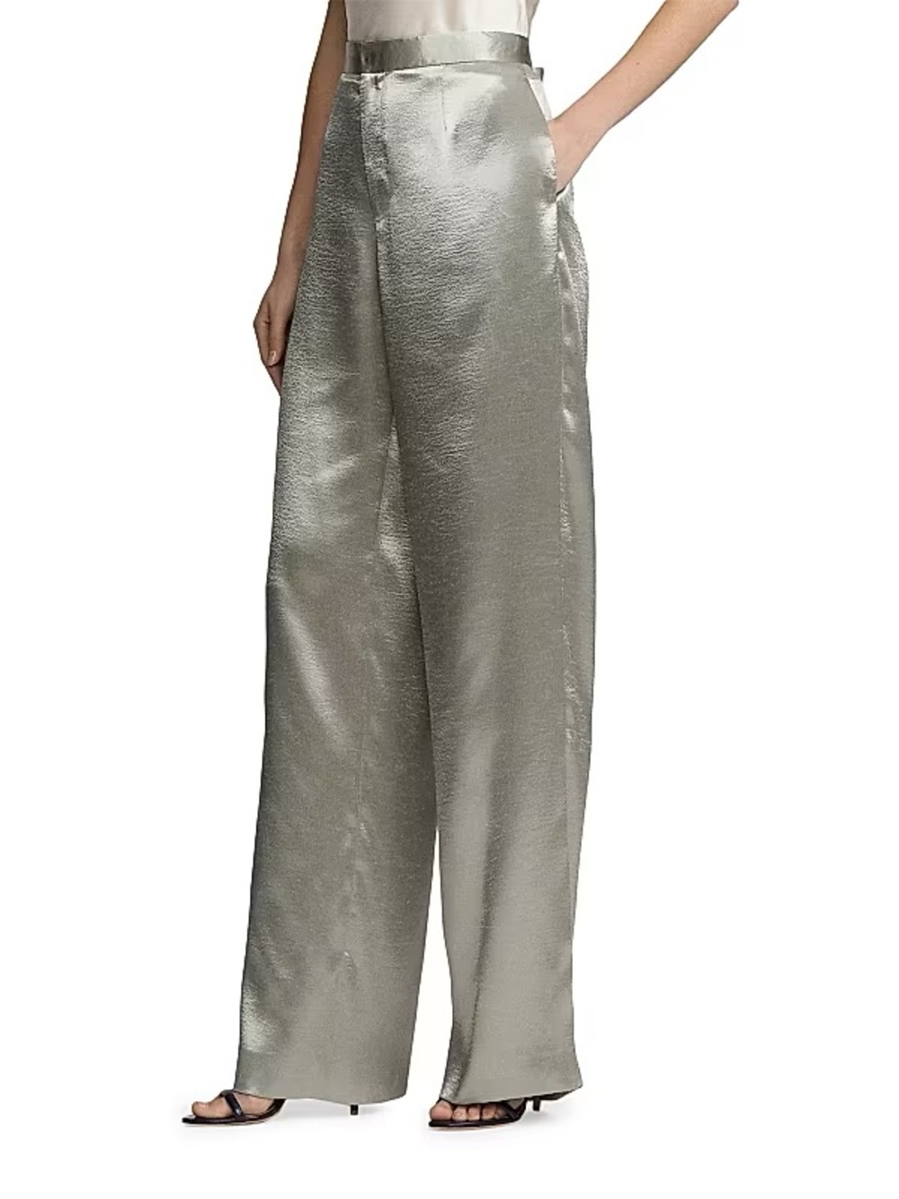 Selected Femme Metallic Sage Green Wide-Leg Trousers USA SIZE 4/6